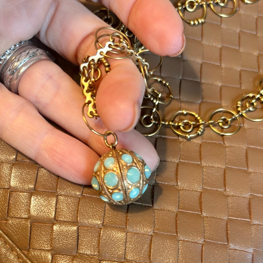 La Vie Parisienne Boho gold-tone multi-link necklace • turquoise orb pendant.